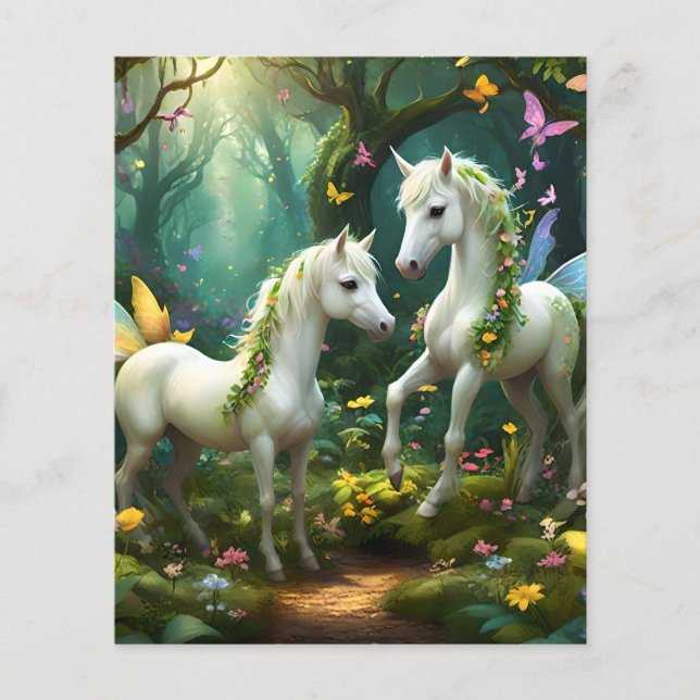 Flyer Cavalos De Fantasia Branca No Jardim Mágico, (Frente)