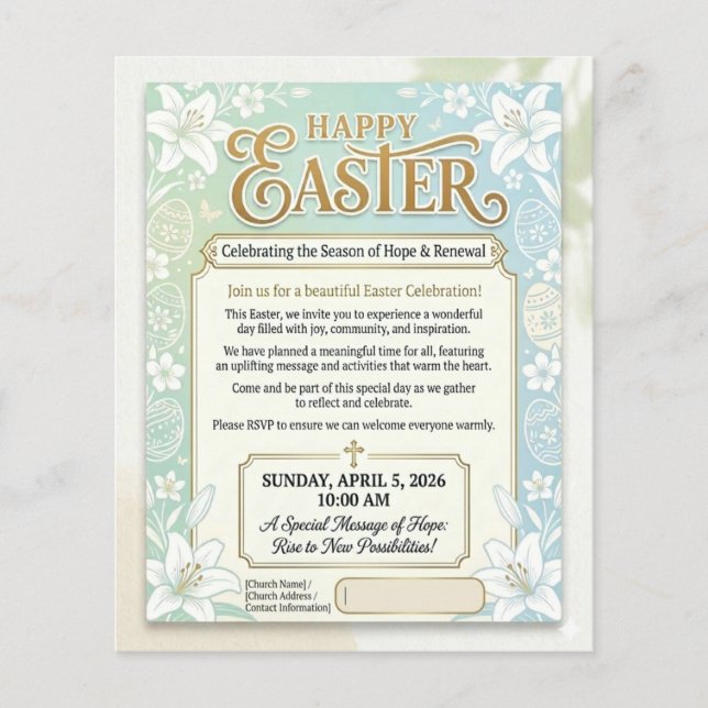 Flyer Celebração Elegante de Floral de Páscoa no Domingo (Frente)