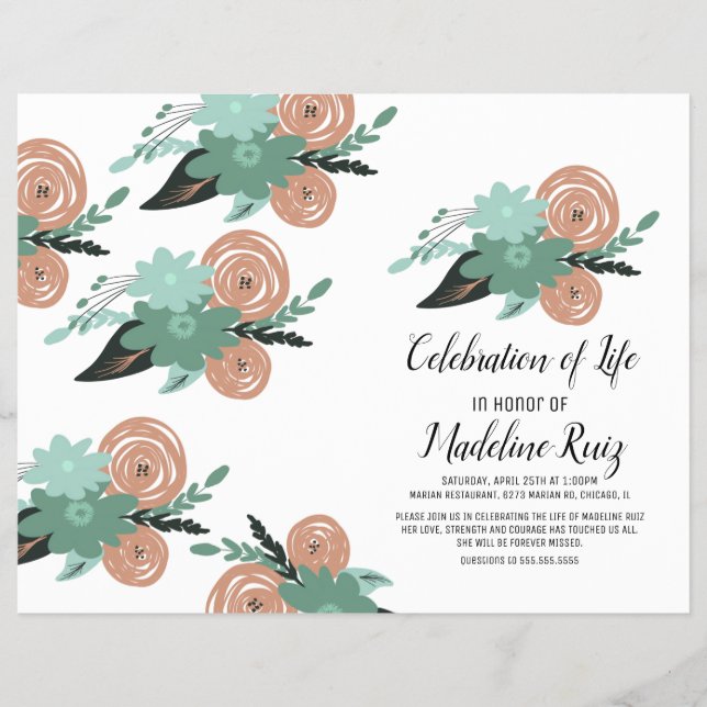 Flyer Celebração Moderna da Vida Flores Desenhadas à Mão (Frente)
