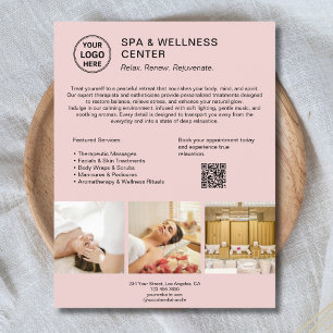 Flyer Centro de Bem-Estar Spa Logotipo Personalizado QR 