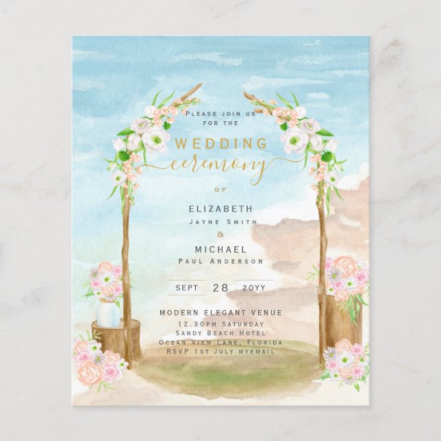 Flyer Cerimônia de Casamento Costeiro de Praia do BUDGET (Frente)