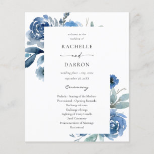 Flyer Cerimônia de Casamento Floral Azul e Azul