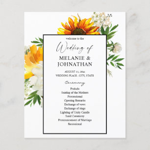 Flyer Cerimônia de Casamento Floral de Girassol e Sunflo