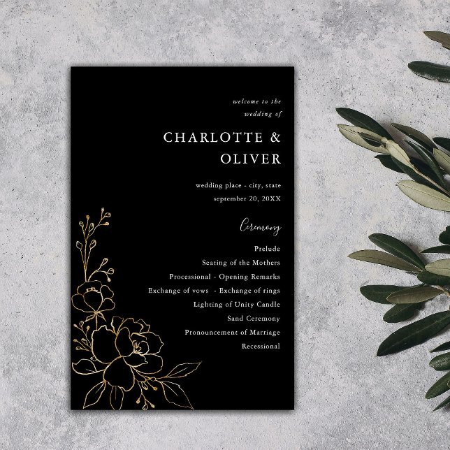 Flyer Cerimônia de Casamento Floral Dourado do Orçamento (Criador carregado)