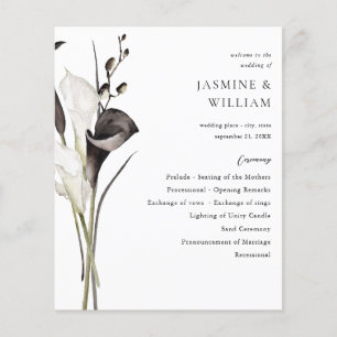Flyer Cerimônia de Casamento Floral Preto e Branco