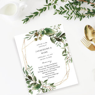 Flyer Cerimônia Dourada de Casamento Eucalyptus e Folhas
