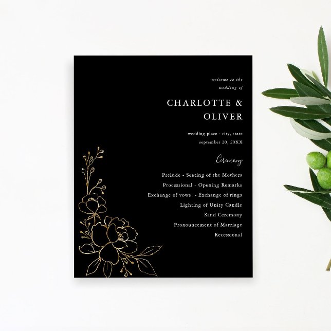 Flyer Cerimônia Floral de Casamento Dourado do Orçamento (Criador carregado)