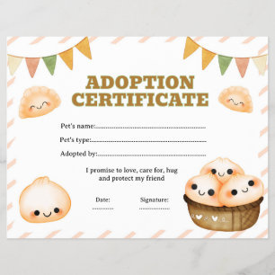 Flyer certificado de adoção de bolinho esmagável editáve