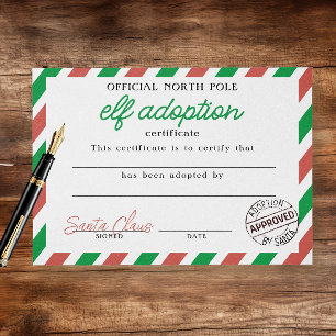 Flyer Certificado de adoção Elf assinado por Papai Noel