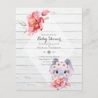 Flyer CHÁ BAIXO ORÇAMENTO DE Elefante BABY GIRL Convite