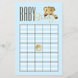 Flyer Chá da Mamãe BINGO Azul Bebê Elefante Dourado