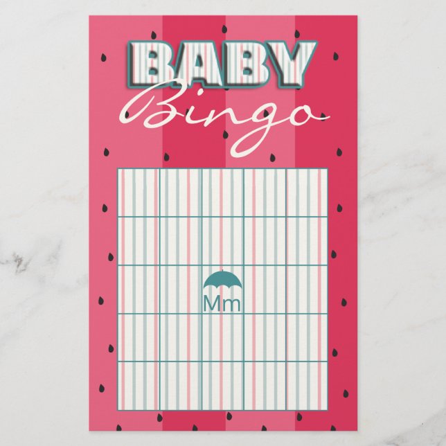 Flyer Chá de Bebê BINGO Rosa "Guarda-chuva Melancia" (Frente)