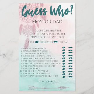 Flyer Chá de Bebê Boho: Quem é Você? Jogo
