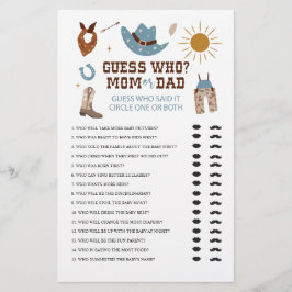 Flyer Chá de Bebê de Cowboy do Oeste Jogo de Adivinhação