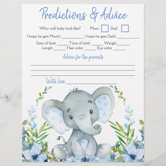 Flyer Chá de Bebê de Elefante Menino Jogo Duplo (Frente)