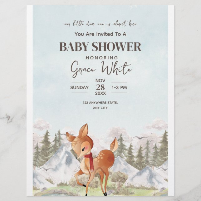 Flyer Chá de Bebê de Inverno Oh Deer Woodland Chá de Beb (Frente)