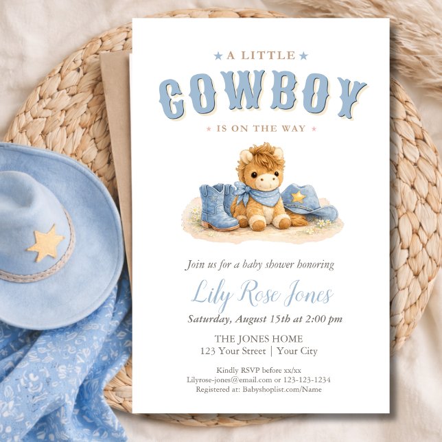 Flyer Chá de Bebê em Aquarela do Pequeno Cowboy Azul (Criador carregado)