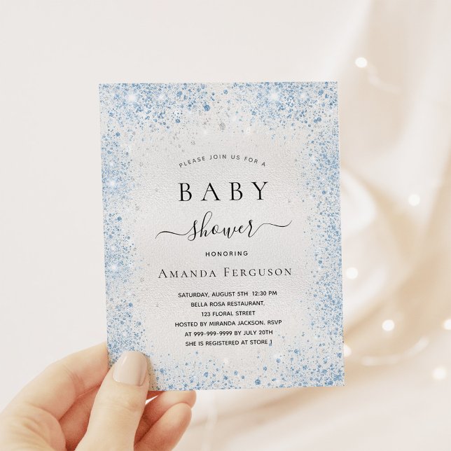 Flyer Chá de fraldas azul-prata convite orçamental (Criador carregado)