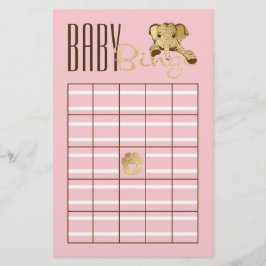 Flyer Chá de fraldas BINGO Bebê Dourado Elefante Rosa