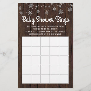 Flyer Chá de fraldas Bingo Rustic Snowflake Baby Bingo C