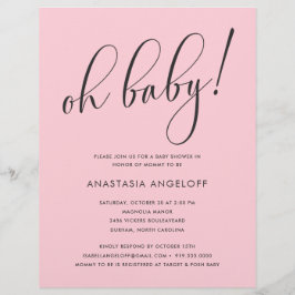 Flyer Chá de fraldas Blush de Script Moderno do chá de f