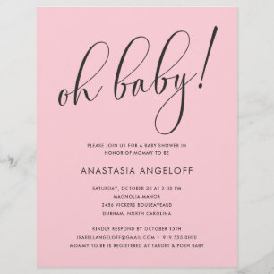 Flyer Chá de fraldas Blush de Script Moderno do chá de f