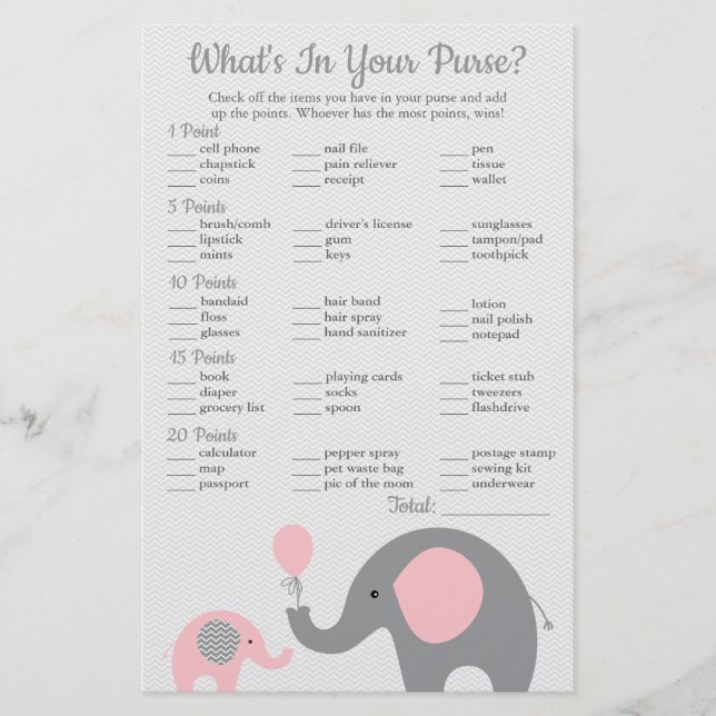 Flyer Chá de fraldas de elefante rosa O que há na sua bo (Frente)