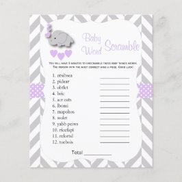 Flyer Chá de fraldas de Elefante Roxo e Cinza - Scramble