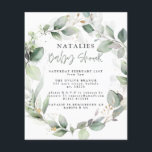 Flyer chá de fraldas de folhagem de cor d'água do eucali<br><div class="desc">na moda eucalipto de orçamento,  convite para chá de fraldas de folhagem de elefante fofo.</div>