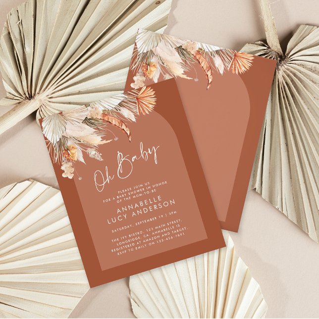 Flyer chá de fraldas de folhagem orçamento terracotta (Criador carregado)