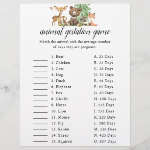 Flyer Chá de fraldas de Jogo de Gestação Animal da Woodl