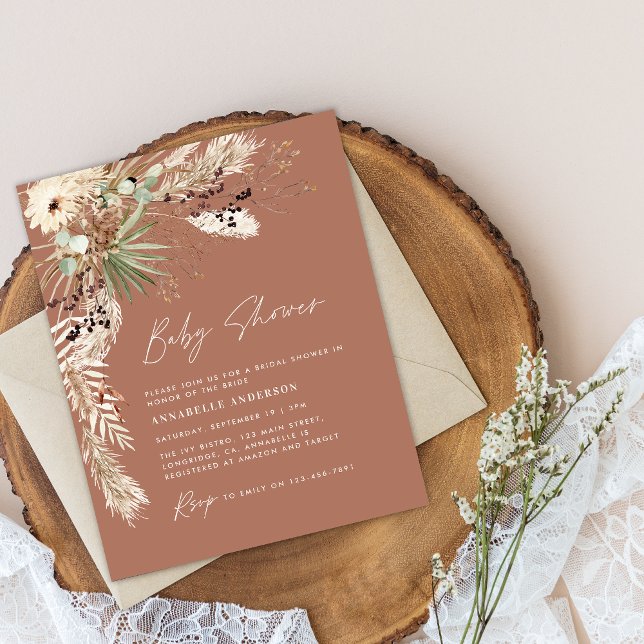 Flyer Chá de fraldas de orçamento pampas moderno boho el (Criador carregado)