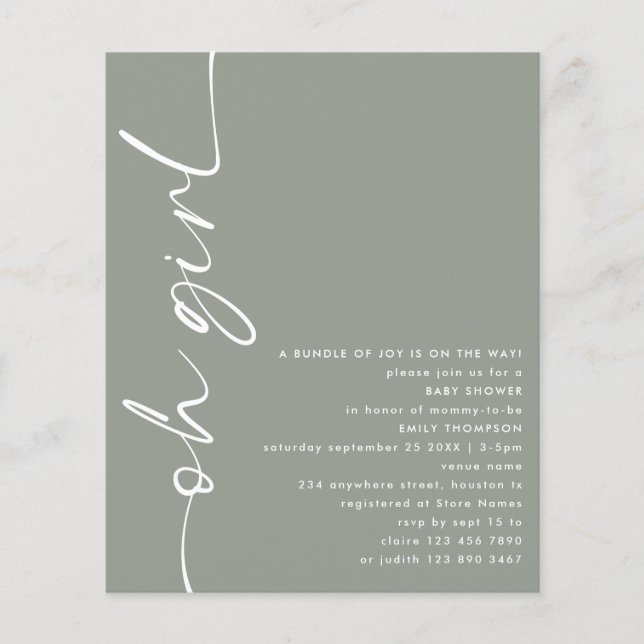 Flyer Chá de fraldas de Sage Rapariga do Script de Valor (Frente)