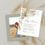 Flyer Chá de fraldas do orçamento pampas modernas de mos<br><div class="desc">Chá de fraldas do design de orçamento pampas e eucalipto moderno boho elegante na moda. Num terracota contemporâneo,  verde-sábio,  natural,  creme e colorida preta.</div>