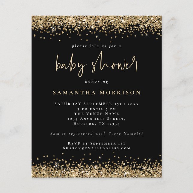 Flyer Chá de fraldas Dourado de Garota Brilhante  em PAP (Frente)