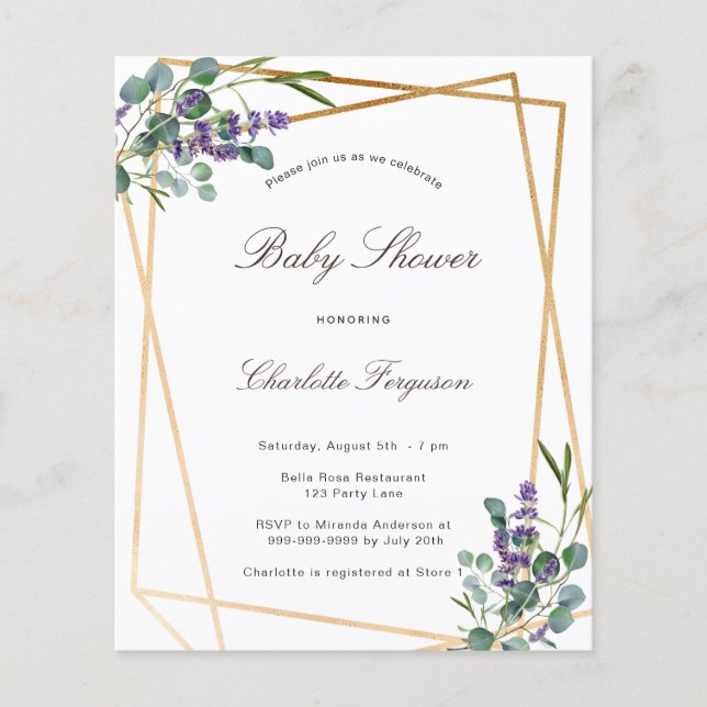 Flyer Chá de fraldas eucalyptus lavanda geo orçamento (Frente)