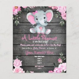 Flyer Chá de fraldas Floral Russo-Elefante Rosa De Orçam