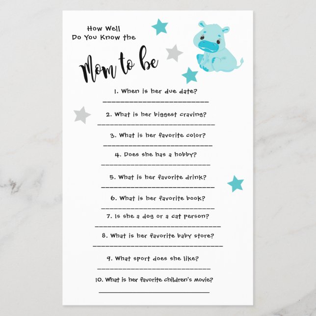 Flyer Chá de fraldas Hippo Como você conhece bem o cartã (Frente)