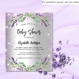 Flyer Chá de fraldas lavanda orçamento prata Convite
