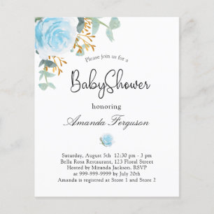 Flyer chá de fraldas-rapaz azul do orçamento floral co