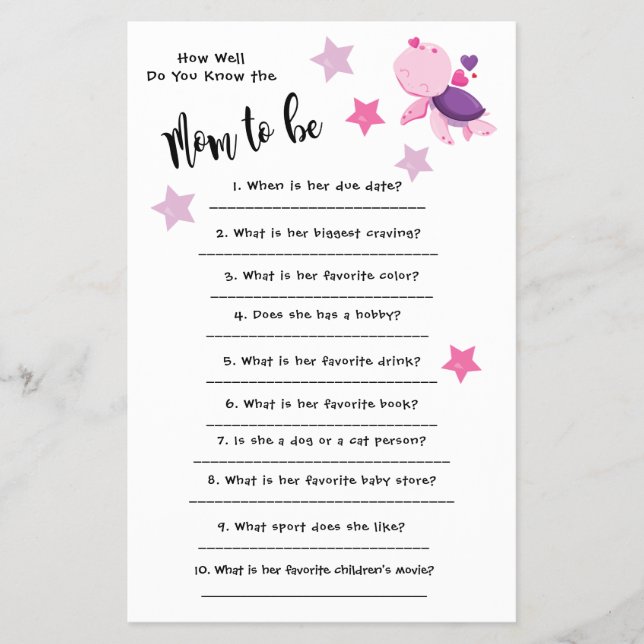 Flyer Chá de fraldas Turtle Como você conhece bem o cart (Frente)