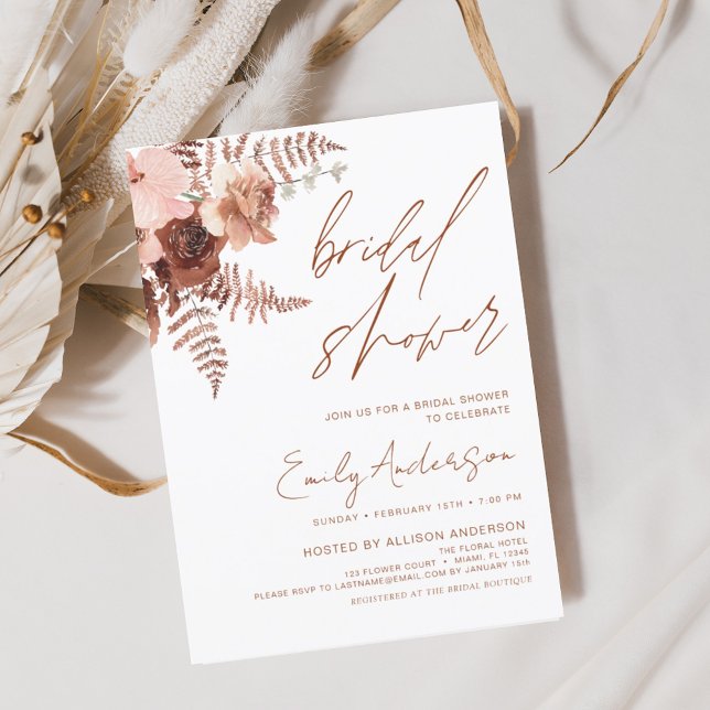 Flyer Chá de Noiva Rústico Terracota Floral Boho com Orç (Criador carregado)