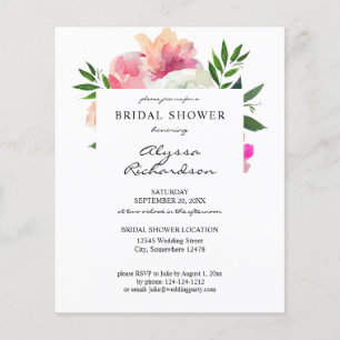 Flyer Chá de panela 1C Floral Branco Cor-de-Rosa Orçam