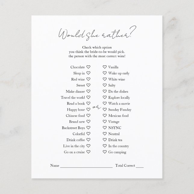 Flyer Chá de panela Branco Negro Moderno Ela Preferencia (Frente)