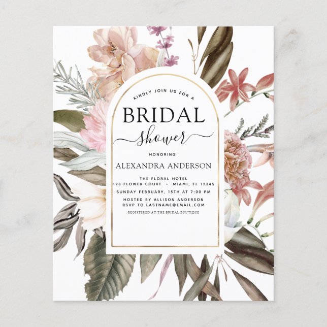 Flyer Chá de panela de Borgonha Rosa-Rosa-Cinza de Orçam (Frente)