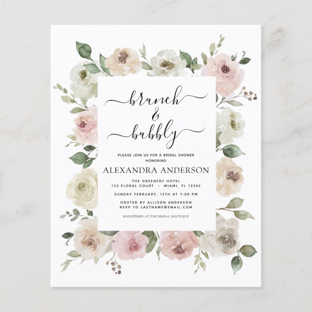 Flyer Chá de panela de Brunch e Bolha Rosa com Dobra de  (Frente)