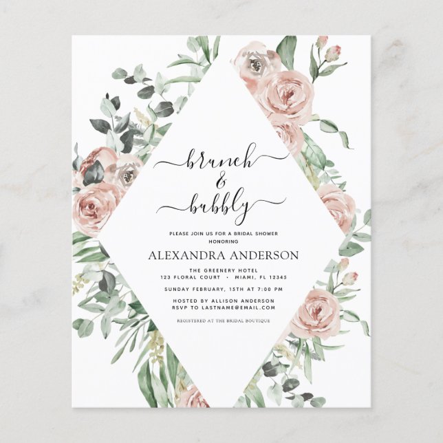 Flyer Chá de panela de Brunch e Bolha Rosa com Dobra de  (Frente)