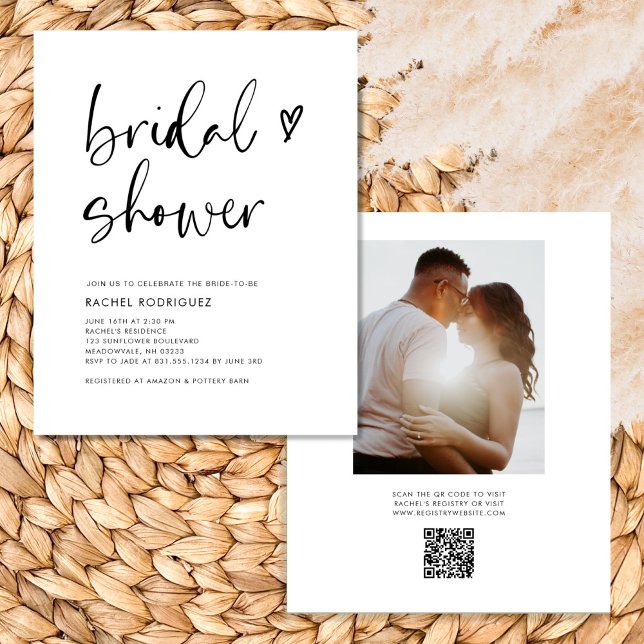 Flyer Chá de panela de Código QR Moderno de Orçamento (Budget Bridal Shower Invitations With Qr Code)