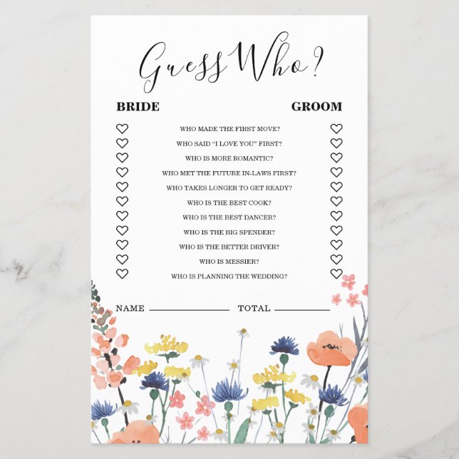 Flyer Chá de panela De Flor Selvagem Adivinha Quem Joga (Frente)