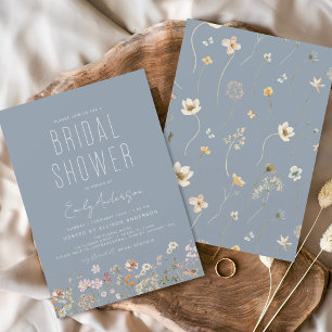 Flyer Chá de panela de flor selvagem de Boho Azul Dusty